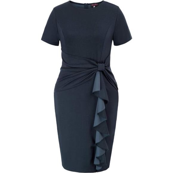 Plus Size Vintage 50s Ruffle Peplum Pencil Dress Knee Length Cocktail Party - Picture 1 of 7